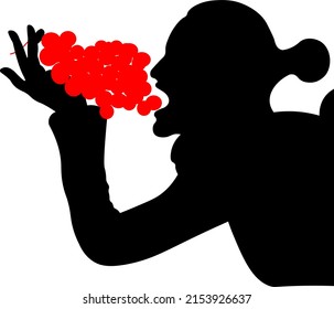 Silhouette Of A Girl, Girl Eating Grapes