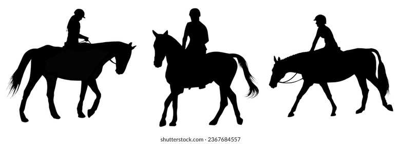 Silhouette of girl riding a racing horse, horse with jockey on a white background. Black and white equestrian sport girl. Vector illustration silhouettes set, detailed hand drawn pictures. - Powered by Shutterstock