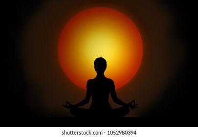 Silhouette Girl Sunset Yoga Stock Illustration 1052980391