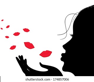 Silhouette girl who sends an air kiss  Raster version 