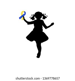 Silhouette girl with yellow blue ribbon. World down syndrome day. JPG illustration. - Powered by Shutterstock