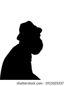 Silhouette Of Grandfather In Medical Mask Closeup. Illustration Symbol Icon