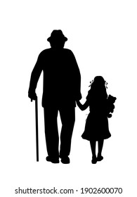 Silhouette Grandfather Walking Granddaughter Illustration Graphics ...