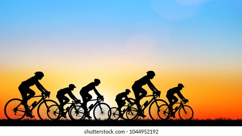 Silhouette group friend  and bike relaxing with  sunrise background - Powered by Shutterstock