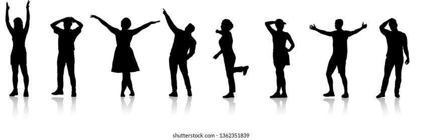 Silhouette Group People Standing On White Stock Illustration 1362351839 ...