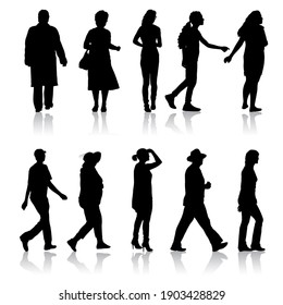 Silhouette Group of People Standing on White Background.