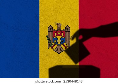 Silhouette hand election vote on Moldova flag wall background - Powered by Shutterstock