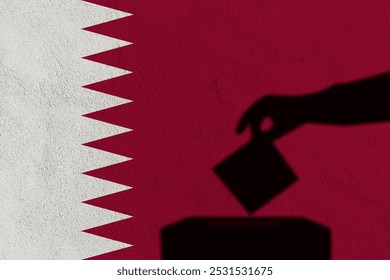 Silhouette hand election vote on Qatar flag wall background - Powered by Shutterstock