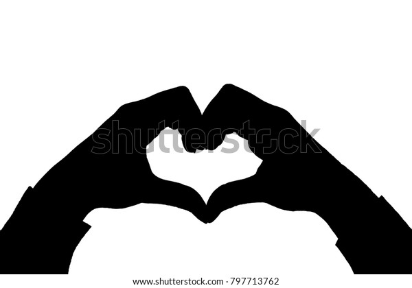 Silhouette Hand Heart Shape On White Stock Illustration 797713762 ...