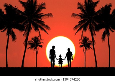 silhouette happy  family on the beach at  sunrise time - Powered by Shutterstock