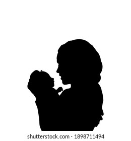 Silhouette happy father holding newborn little baby close up. Illustration graphics icon vector