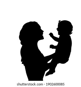 Silhouette happy mother holding newborn baby closeup. Illustration graphics icon vector - Powered by Shutterstock