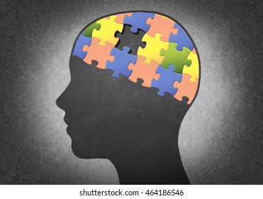 Silhouette head with the brain puzzle where one piece missing