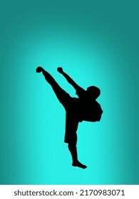 Silhouette Of High Kick By A Man With Blue And A Little Bit Gradation Background