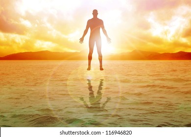 Silhouette Illustration Of Human Figure Floating On Water