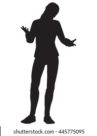 A Silhouette Illustration Of Young Woman Gesturing Whatever With Her Hands And Shoulders