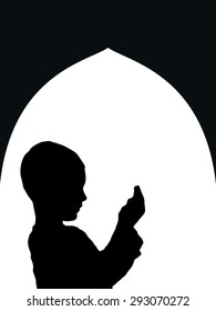 Silhouette Of Kid Muslim Praying In Mosque