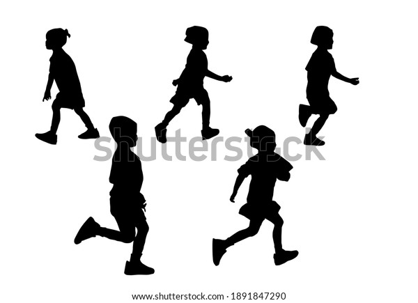 Silhouette Kids Running Playing White Background Stock Illustration ...