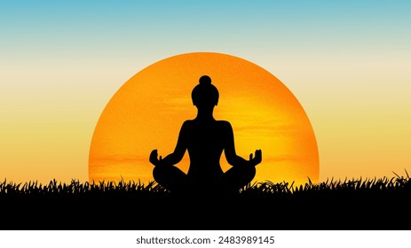 Silhouette of a lady doing yoga, sunset background - Powered by Shutterstock