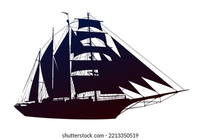 The Silhouette Of A Large Sailing Ship.
