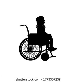 Silhouette Of Little Girl On Wheelchair