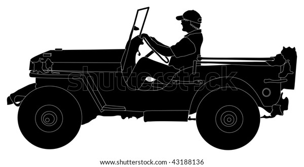 Silhouette Man Driving Jeep のイラスト素材