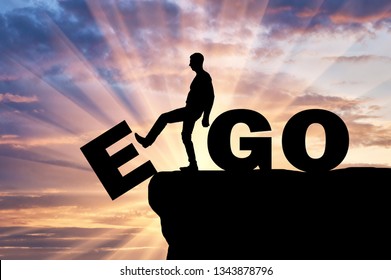 Silhouette Of A Man Gets Rid Of The Ego As A Bad Habit. Conceptual Image Of The Fight Against Egoism