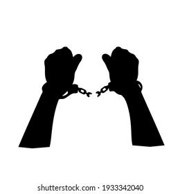 Silhouette Of Man Hands Breaking Handcuffs. Illustration Symbol Icon