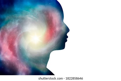Silhouette of a man head. Scientific medical design. Double exposure. Universe filled with stars. - Shutterstock ID 1822858646