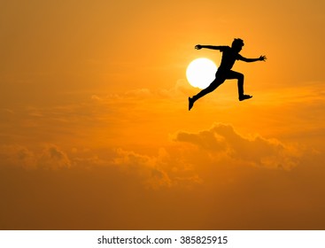 Young Man Jump Over Sun Through Stock Photo (Edit Now) 632111507