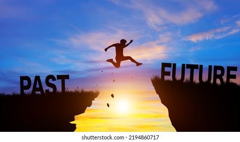 Silhouette Man Jumping Past Future Wording Stock Illustration ...