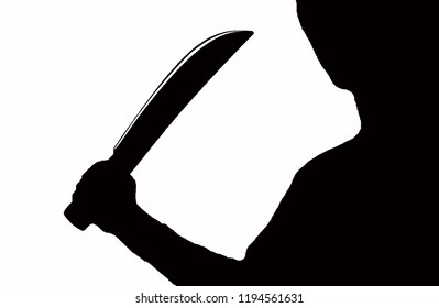 Silhouette Man Machete On White Background Stock Illustration 