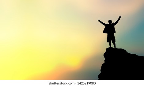 Silhouette Man On Mountain Top Over Stock Photo 1468173527 | Shutterstock