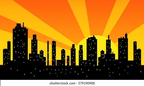 Silhouette Modern City Skyscrapers Skyline Sunset Stock Illustration ...