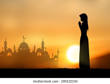 Silhouette Muslim People Praying Sunset Stock Illustration 290132150 ...