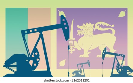 silhouette of the oil pump against flag of Sri Lanka. Extraction grade crude oil and gas. concept of oil fields and oil companies, hydrocarbon market, industry
