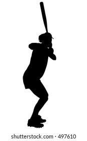 Silhouette Over White With Clipping Path. Female Softball Player