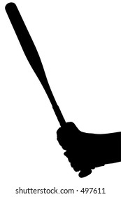 Silhouette over white with clipping path. Gloved Hands on Softball Bat.