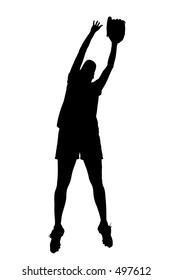 Silhouette Over White With Clipping Path. Female Softball Player.