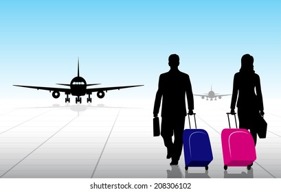 Silhouette People Airport Stock Vector (Royalty Free) 203438332 ...