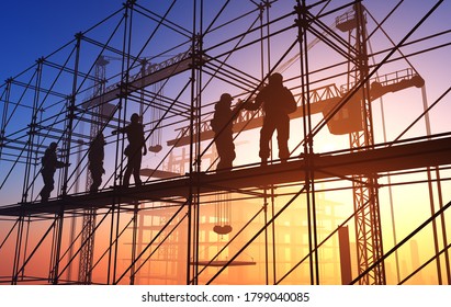 Silhouette pipe and builders.,3d render