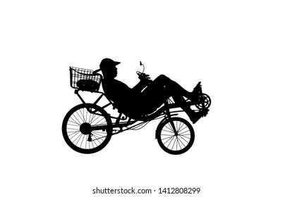 Silhouette Recumbent Bicycle On White Background