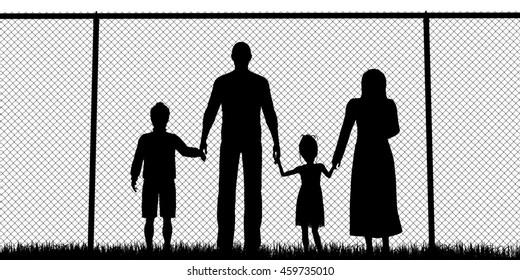 Silhouette of a refugees family with children - 3d render
