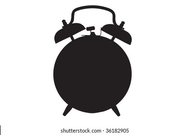 A Silhouette Of A Retro Alarm Clock Against White Background