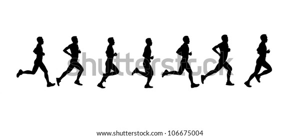 白い背景に止まりの動きで走者のシルエット のイラスト素材