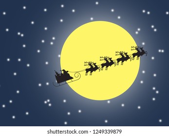 Silhouette Santa Claus Sleigh Moon Sky Stock Illustration 1249339879 ...