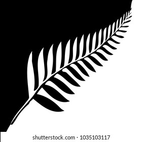 Silhouette of a silver fern, a national emblem of New Zealand in black and white