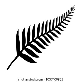 Silhouette of a silver fern, a national emblem of New Zealand over a white background