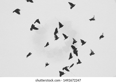 Silhouette sketch of doves flying in the sky. Save the Earth Concept Illustration. 3D rendering - Shutterstock ID 1492672247