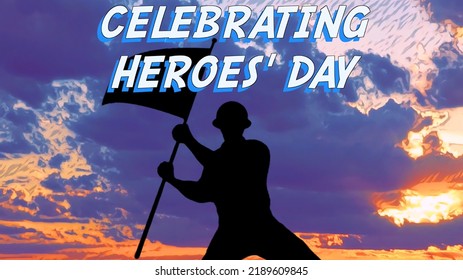 A Silhouette Soldier Carrying A Flag , Art Background About Celebrating Heroes Day